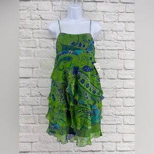 Zara Babydoll Paisley Ruffle Skirt Strappy Mini Dress Silk XS New